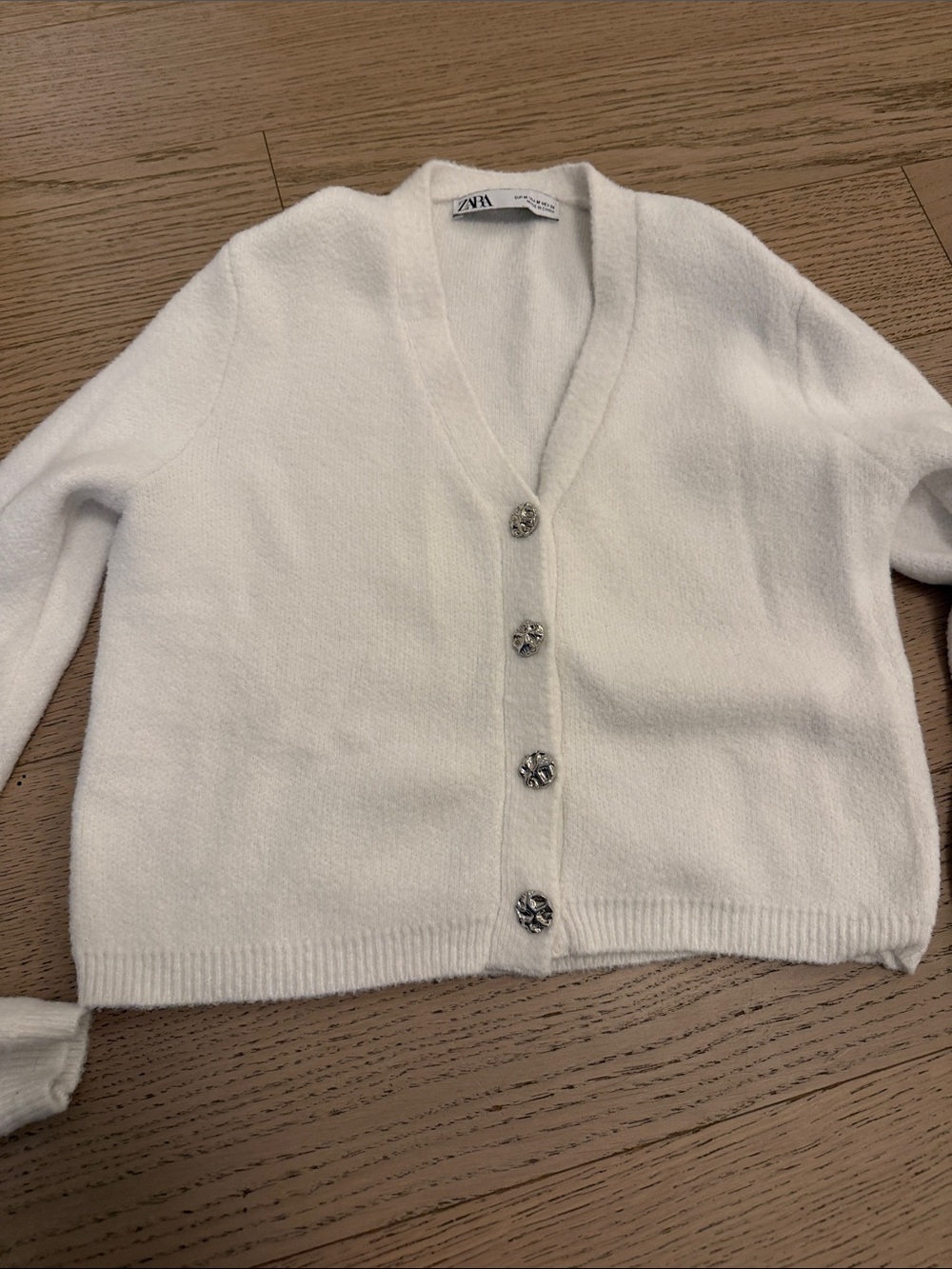 Zara White V-Neck Buttoned Cardigan